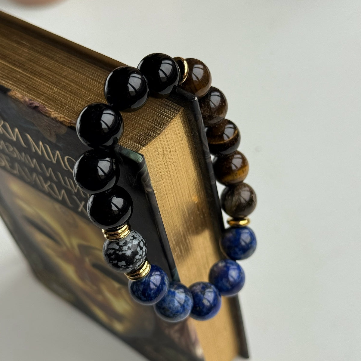 Men’s Lapis Lazuli & Tiger Eye Bracelet | 18K Gold Accents