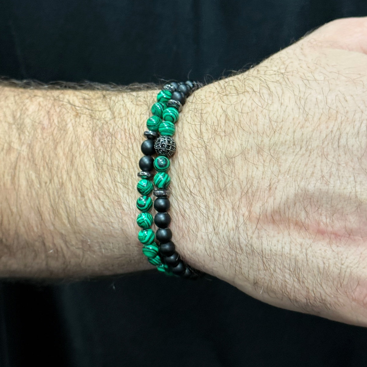 Green malachite mens bracelet set