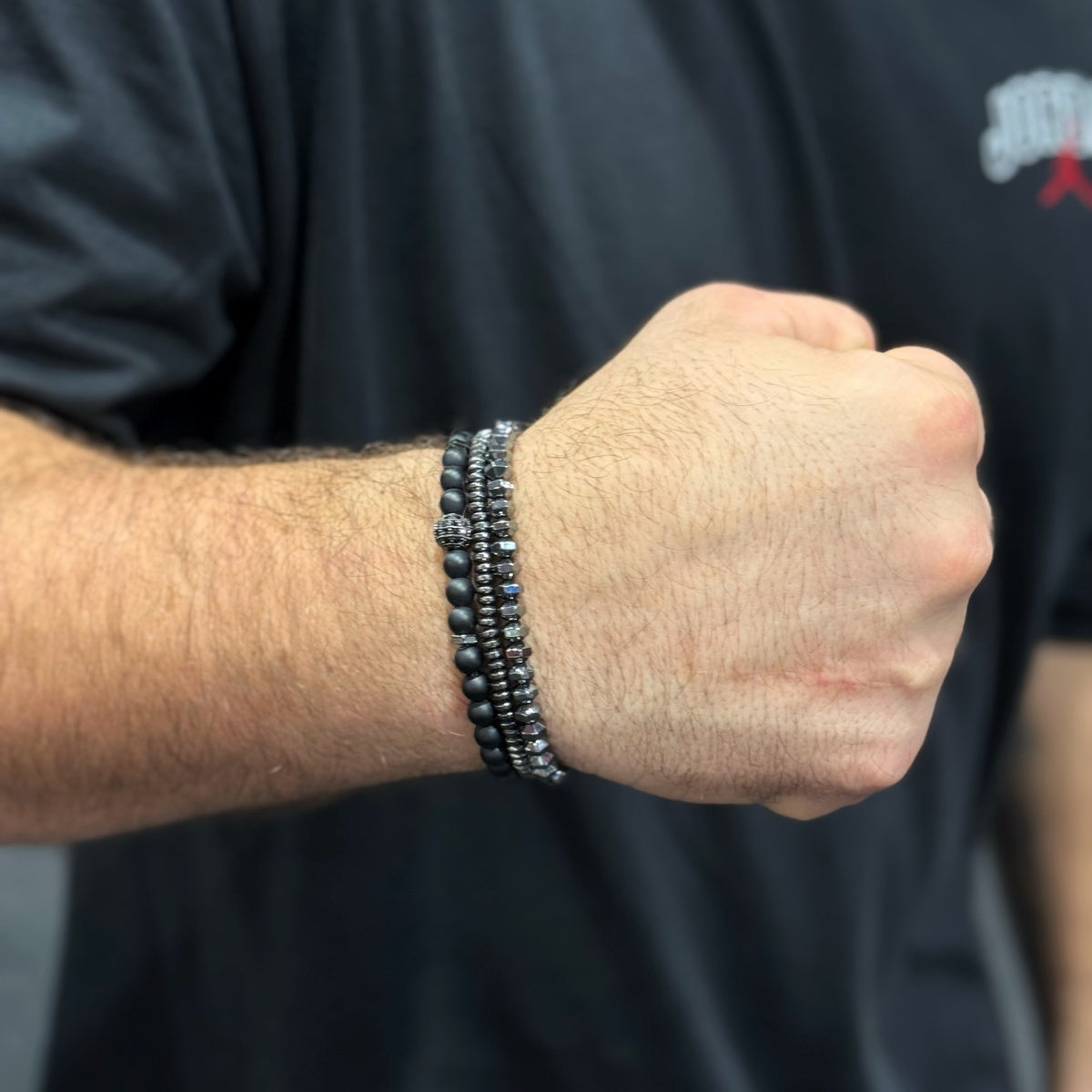 Men’s Black Onyx & Hematite Bracelet Set | Black Zircon
