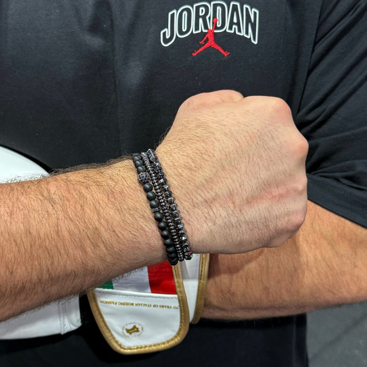 Men’s Black Onyx & Hematite Bracelet Set | Black Zircon