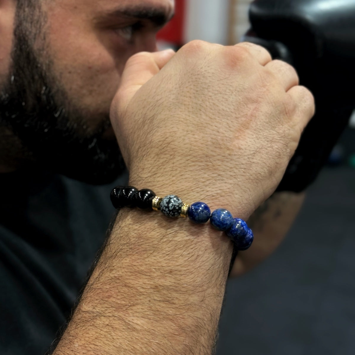 Men’s Lapis Lazuli & Tiger Eye Bracelet | 18K Gold Accents