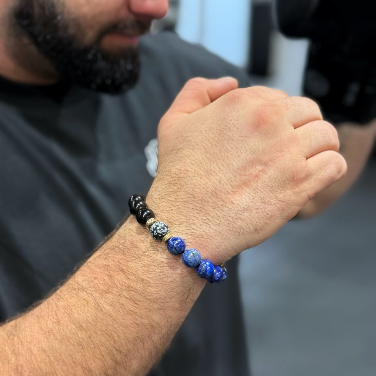 Men’s Lapis Lazuli & Tiger Eye Bracelet | 18K Gold Accents