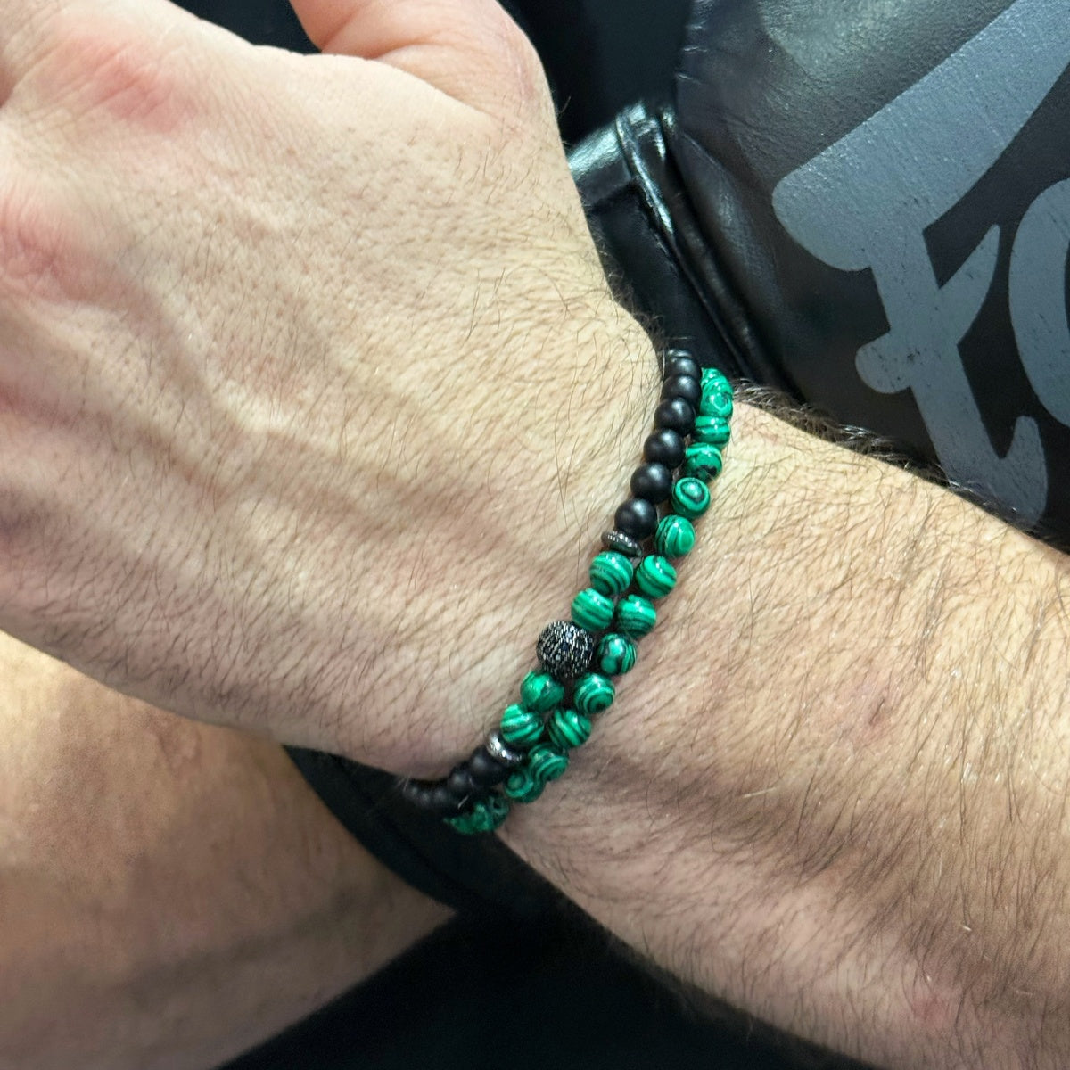 Green malachite mens bracelet set