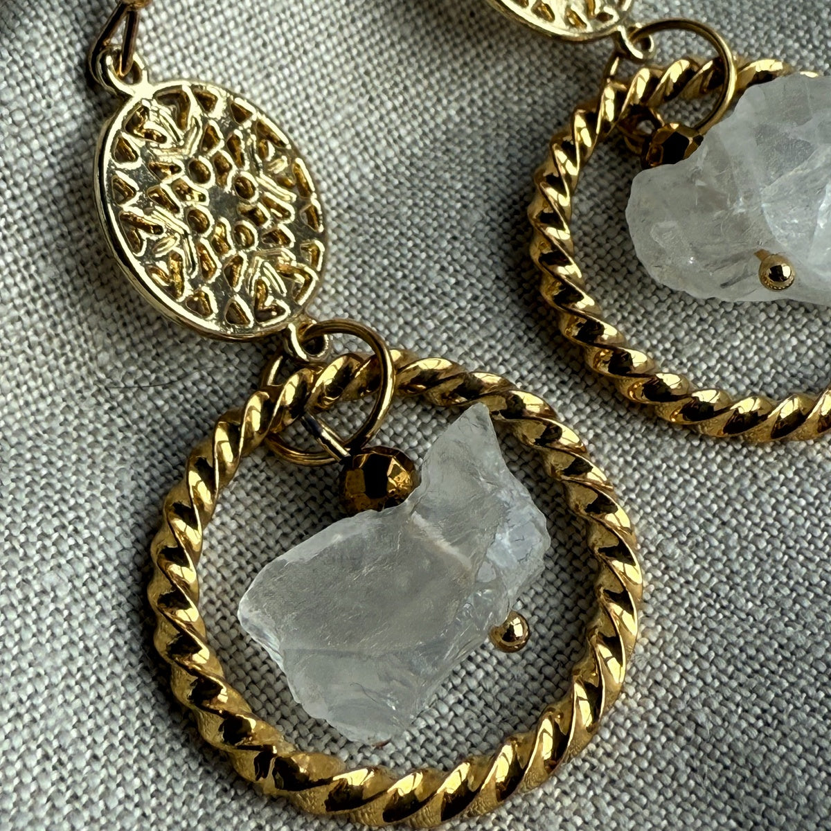 ENERGY | Raw Clear Quartz Statement Earrings in 18K Gold