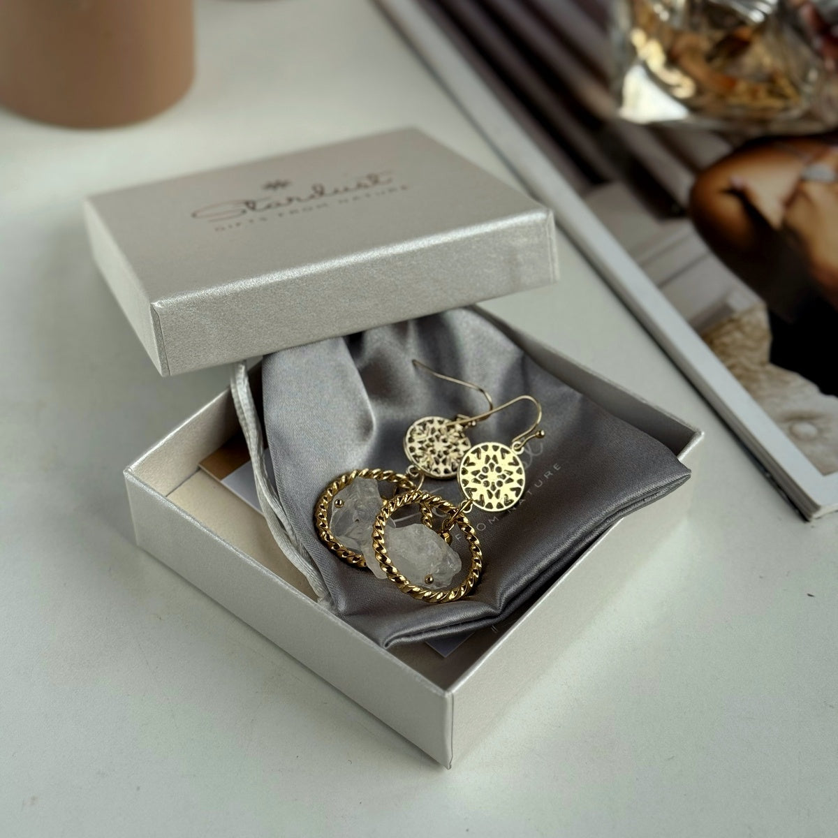 ENERGY | Raw Clear Quartz Statement Earrings in 18K Gold