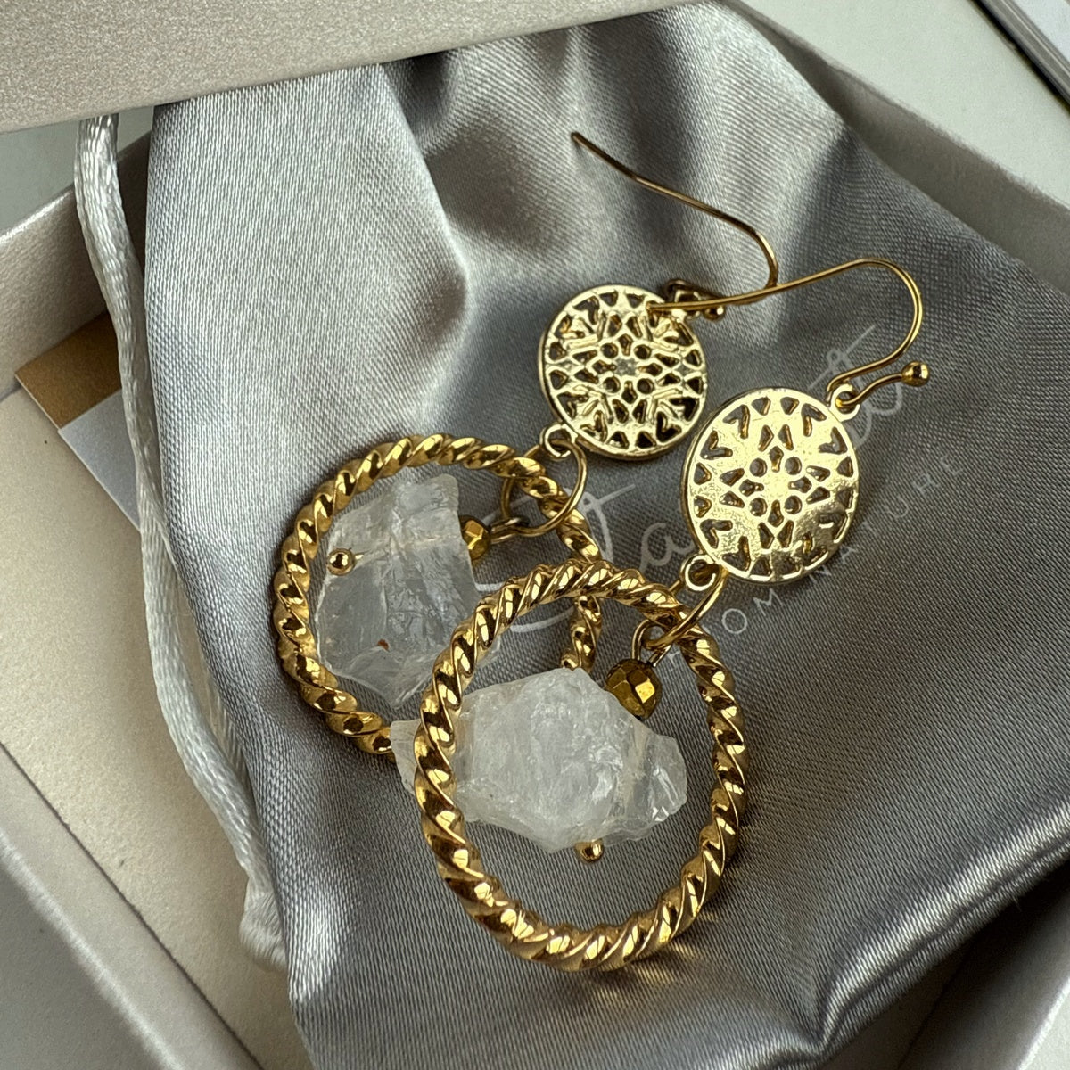 ENERGY | Raw Clear Quartz Statement Earrings in 18K Gold