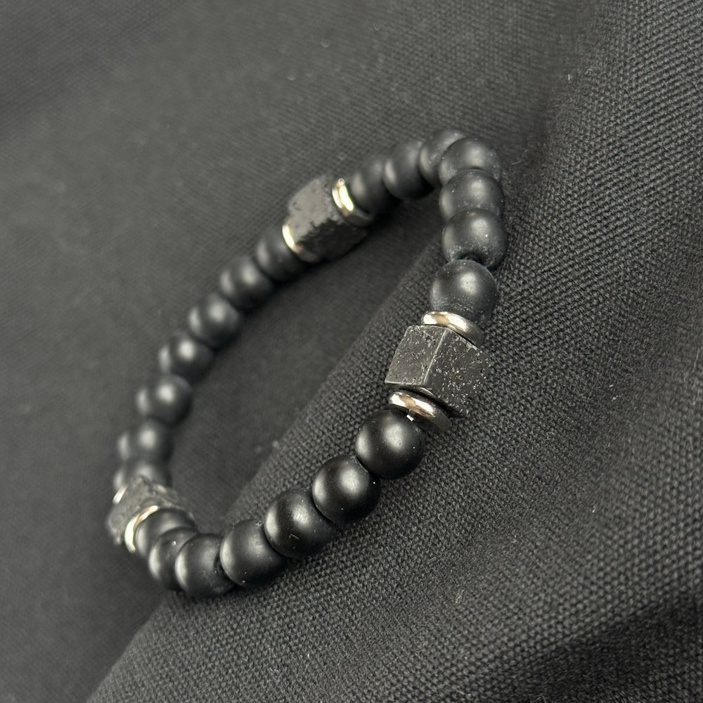 Snowflake Obsidian and Rutilated Quartz beaded bracelet 12mm