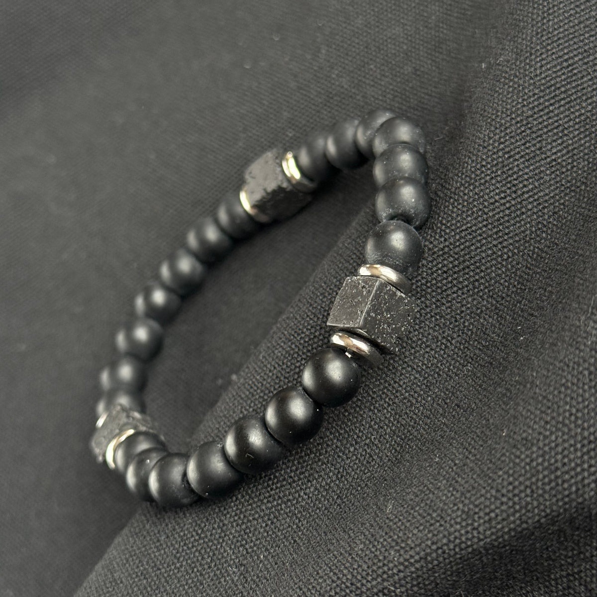 Snowflake Obsidian and Rutilated Quartz beaded bracelet 12mm