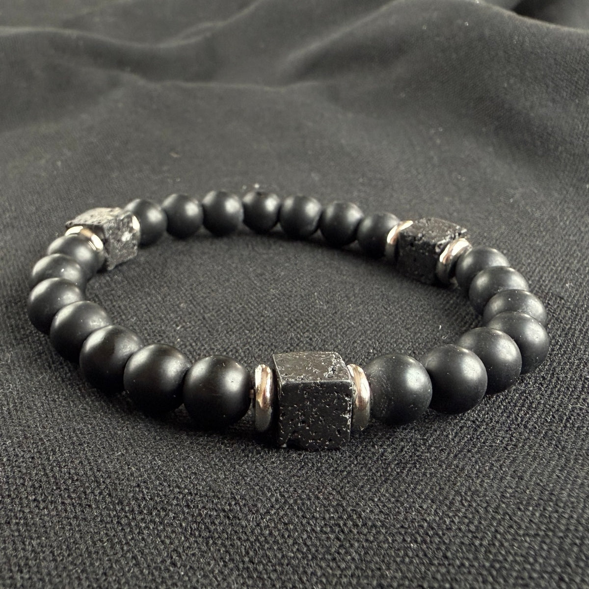 Snowflake Obsidian and Rutilated Quartz beaded bracelet 12mm