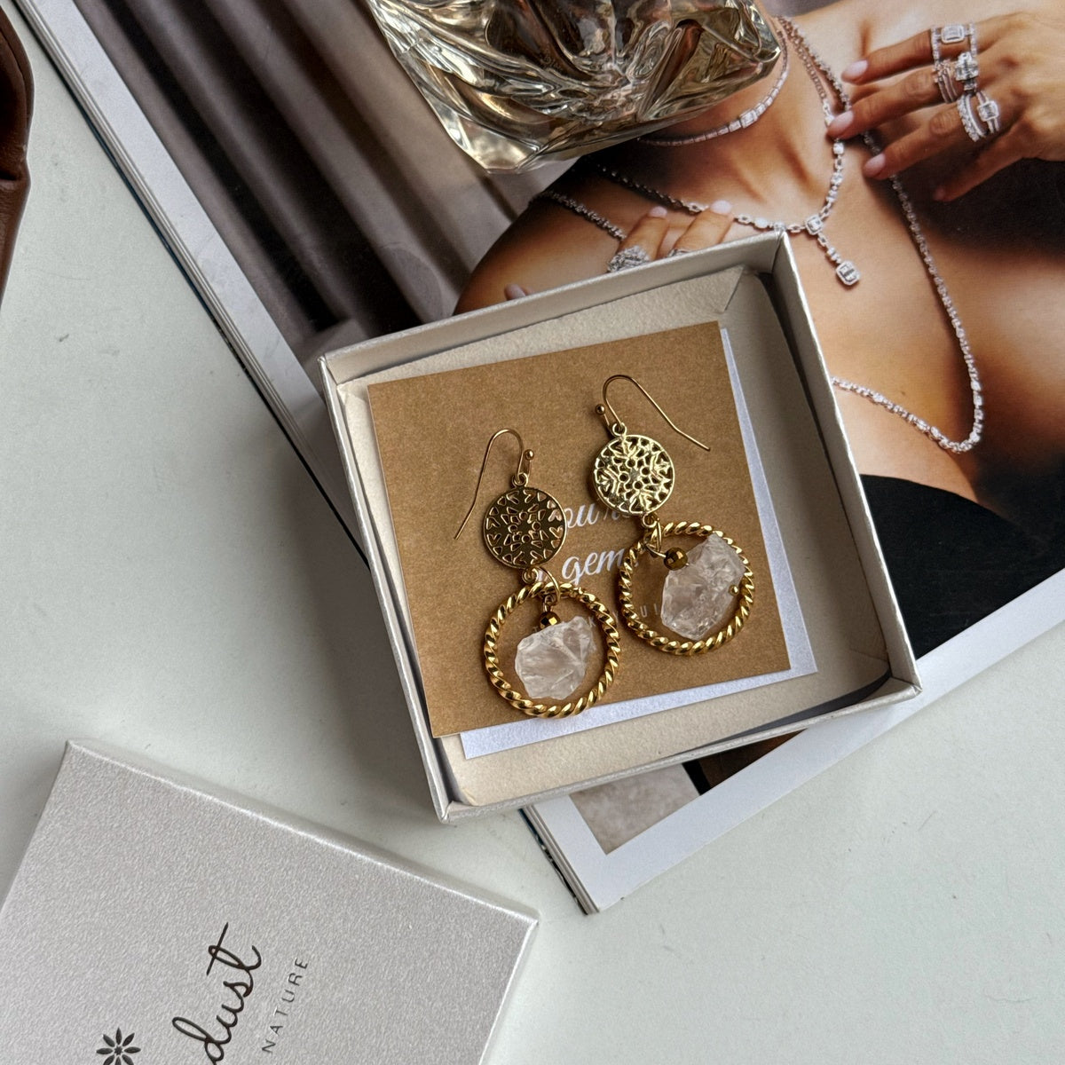 ENERGY | Raw Clear Quartz Statement Earrings in 18K Gold