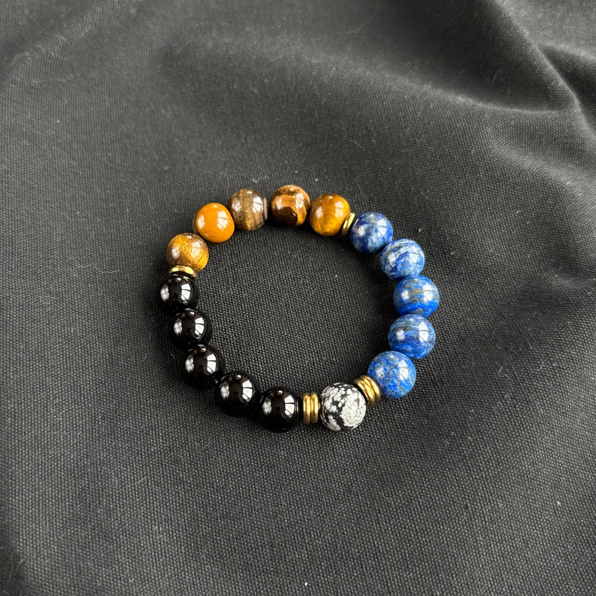 Men’s Lapis Lazuli & Tiger Eye Bracelet | 18K Gold Accents