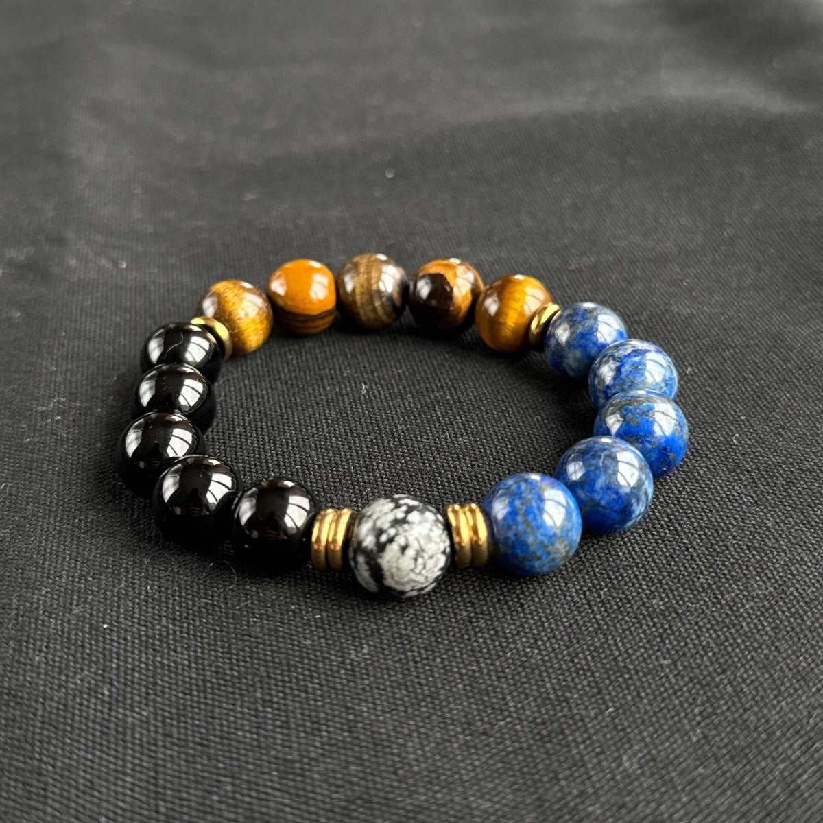 Men’s Lapis Lazuli & Tiger Eye Bracelet | 18K Gold Accents