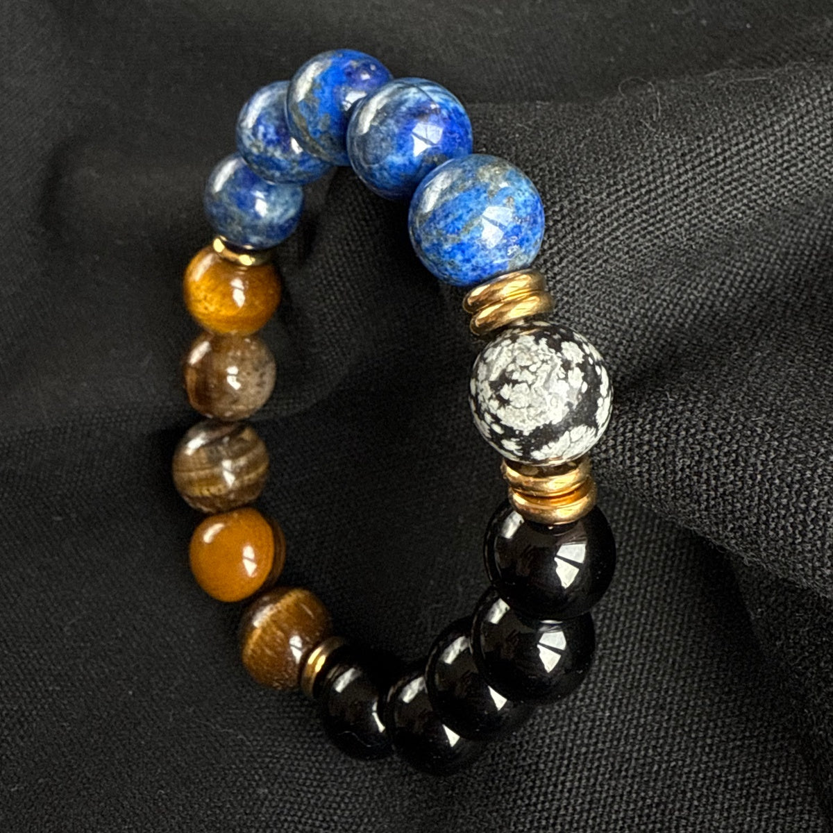 Men’s Lapis Lazuli & Tiger Eye Bracelet | 18K Gold Accents