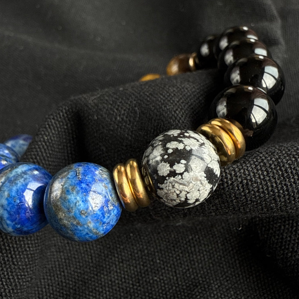 Men’s Lapis Lazuli & Tiger Eye Bracelet | 18K Gold Accents