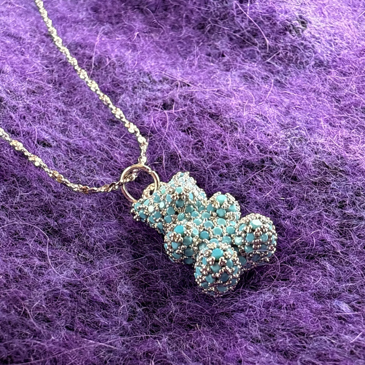 Premium Blue Teddy Bear Necklace | Austrian Cubic Zirconia & Sterling Silver