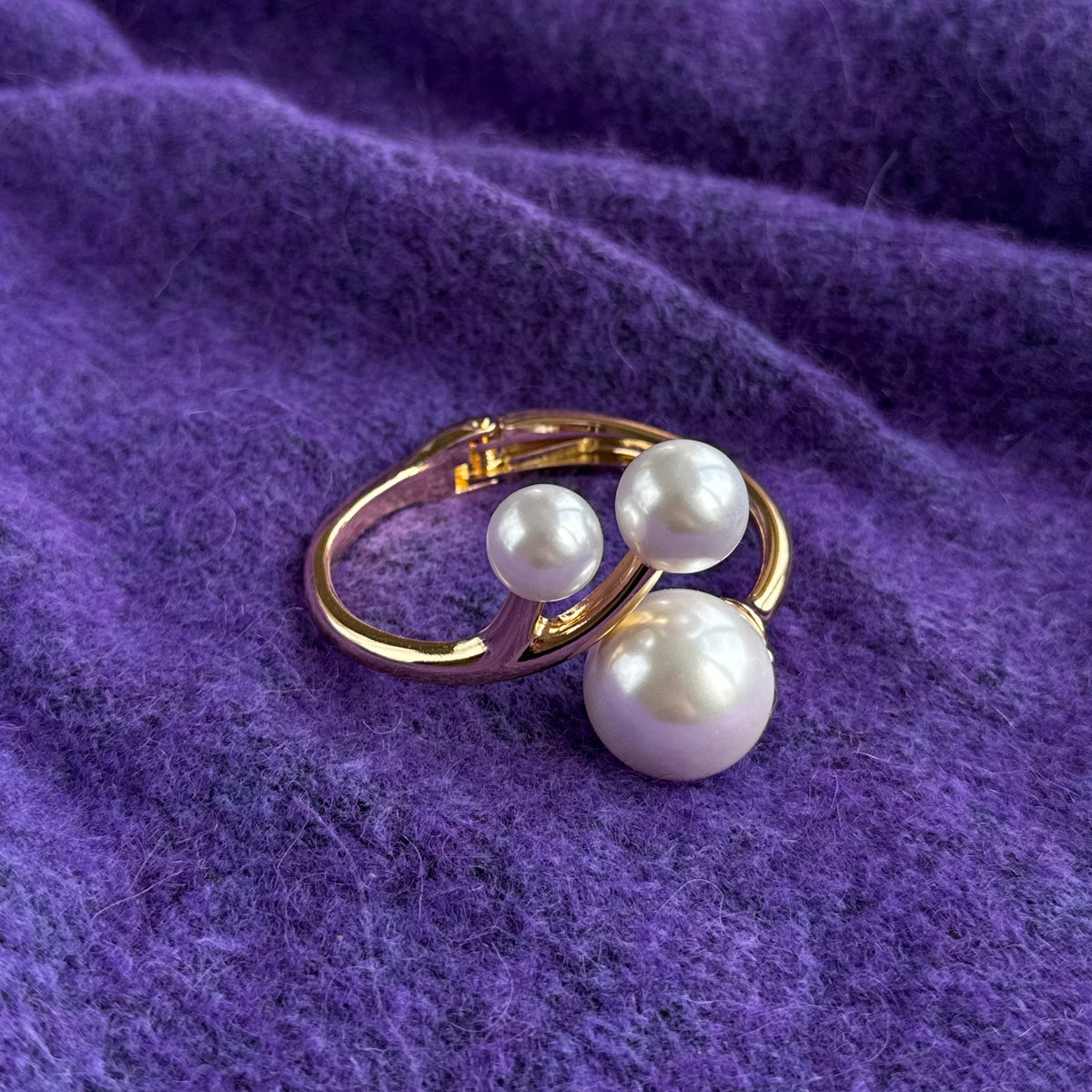 Triple Pearl Open Cuff Bracelet | Gold
