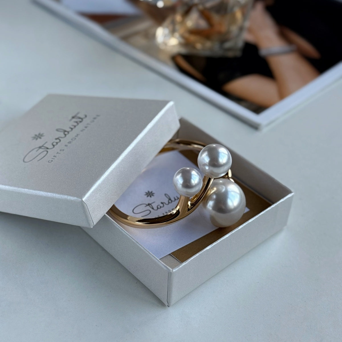 Triple Pearl Open Cuff Bracelet | Gold