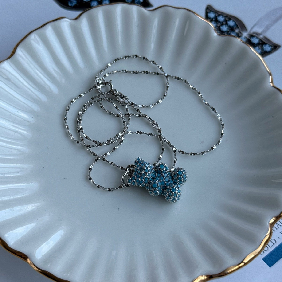 Premium Blue Teddy Bear Necklace | Austrian Cubic Zirconia & Sterling Silver