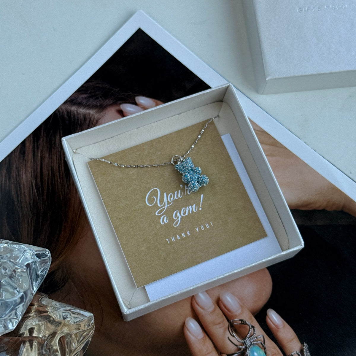 Premium Blue Teddy Bear Necklace | Austrian Cubic Zirconia & Sterling Silver