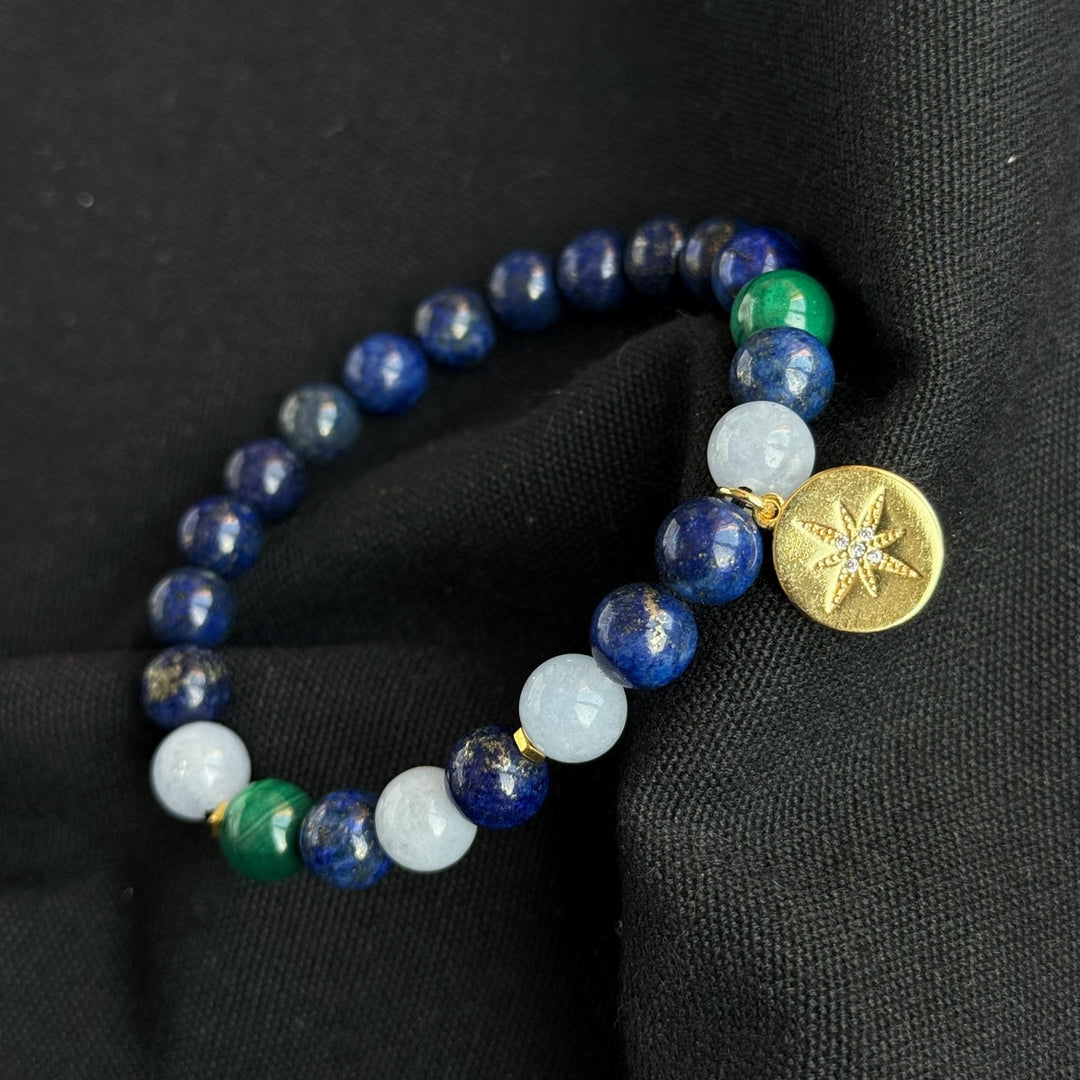 Premium Lapis Lazuli Bracelet with Malachite and Angelite