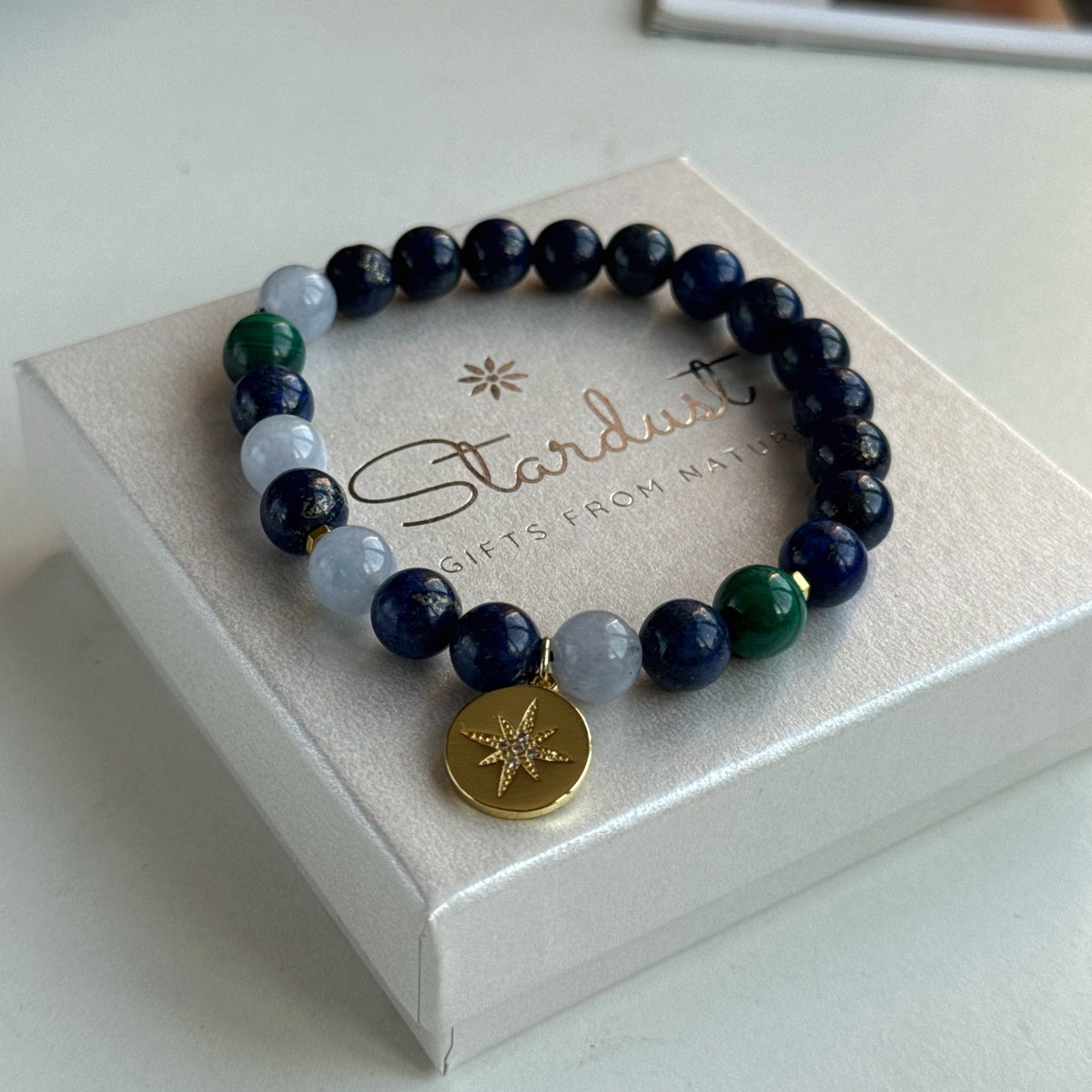 Premium Lapis Lazuli Bracelet with Malachite and Angelite
