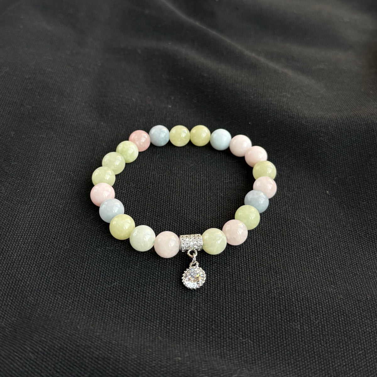 Tender Grace | Natural Morganite Beaded Bracelet with Sparkling Zircon Charm
