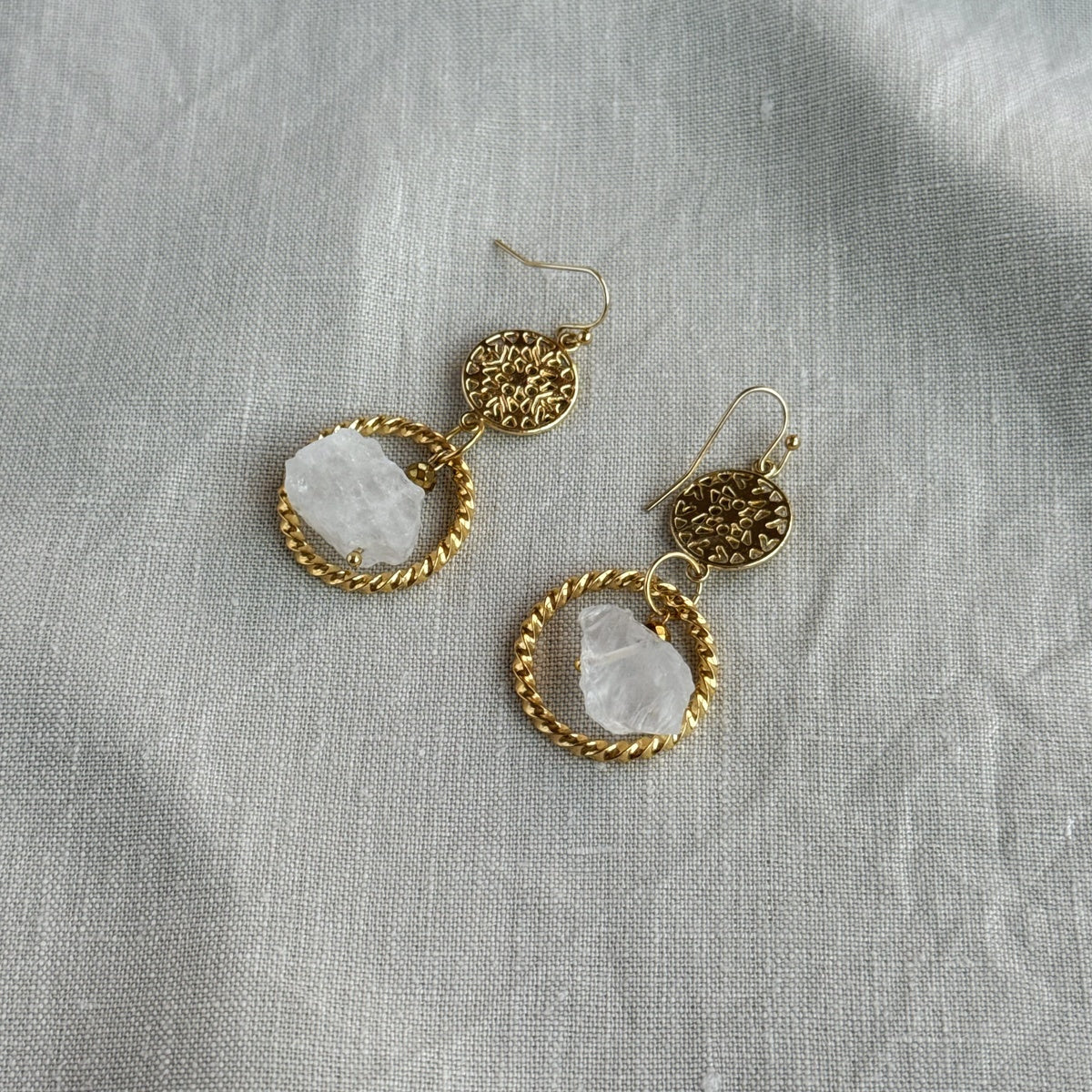 ENERGY | Raw Clear Quartz Statement Earrings in 18K Gold