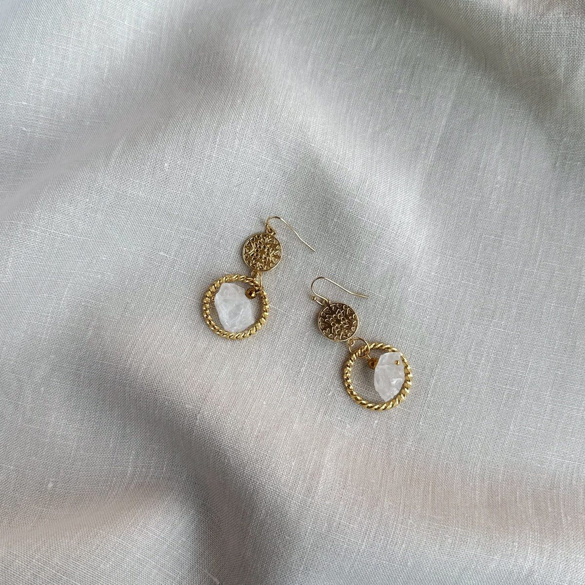 ENERGY | Raw Clear Quartz Statement Earrings in 18K Gold