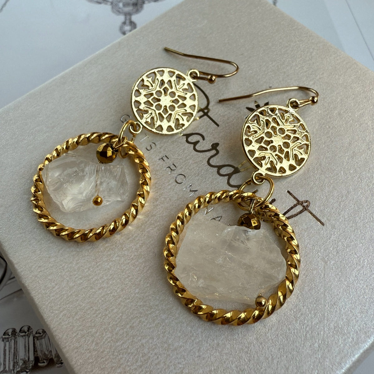 ENERGY | Raw Clear Quartz Statement Earrings in 18K Gold