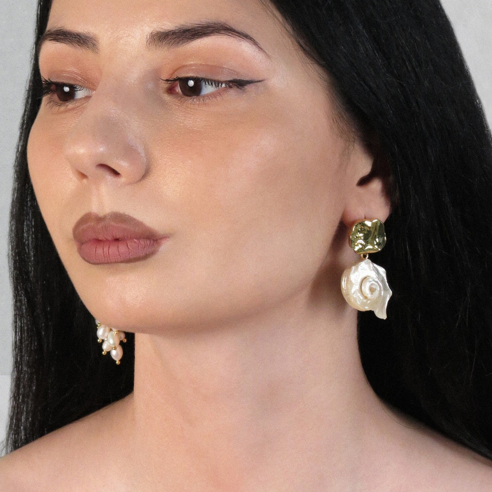 Asymmetrical Freshwater Pearl Earrings, Handmade Pearl Statement Earrings