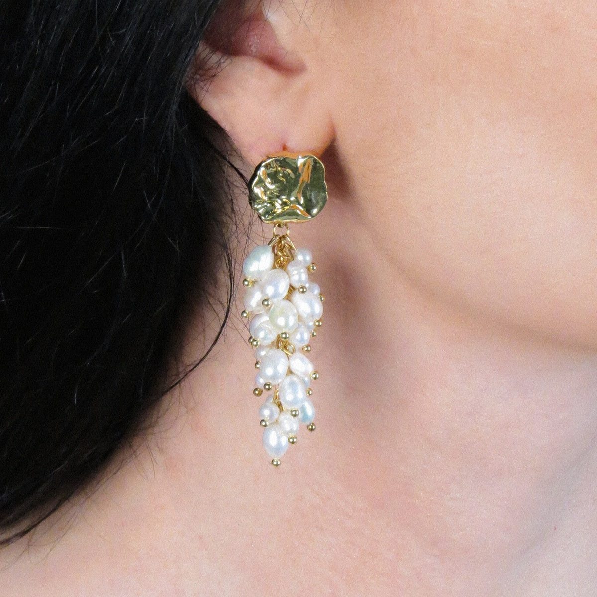 Asymmetrical Freshwater Pearl Earrings, Handmade Pearl Statement Earrings
