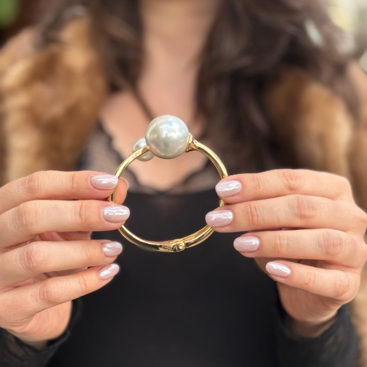 Triple Pearl Open Cuff Bracelet | Gold
