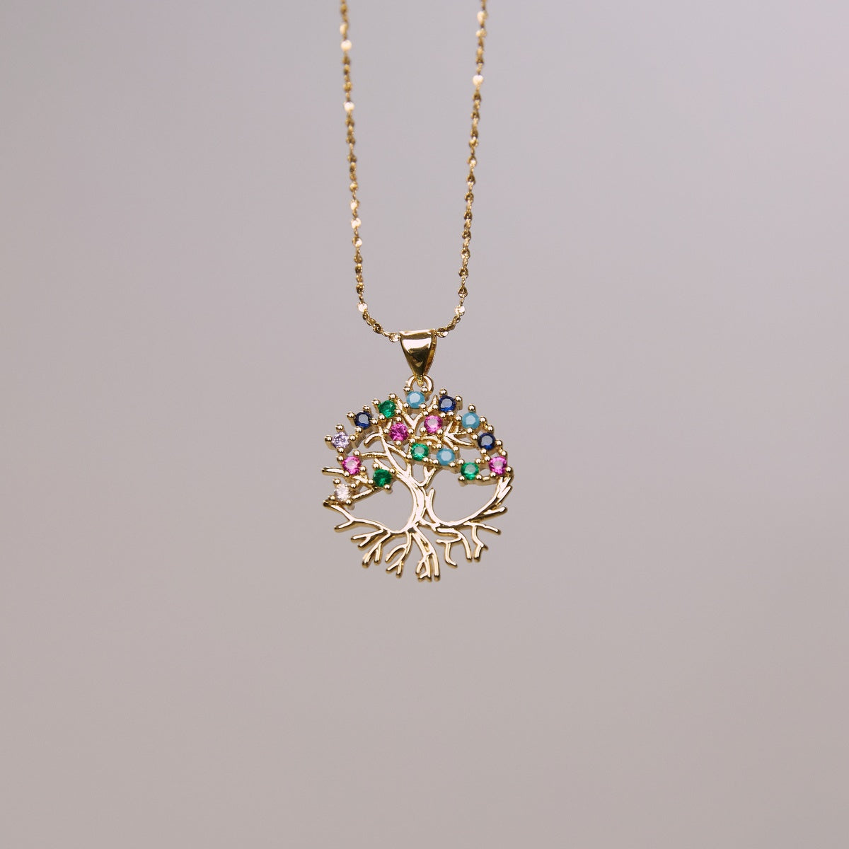 18k Gold plated Tree of life necklace with zircons