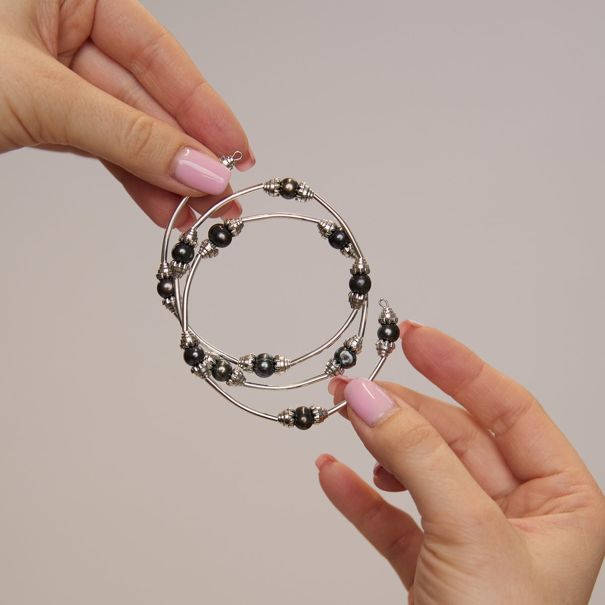 Genuine Black Pearl Triple Wrap Bracelet | Silver-Plated Bangle