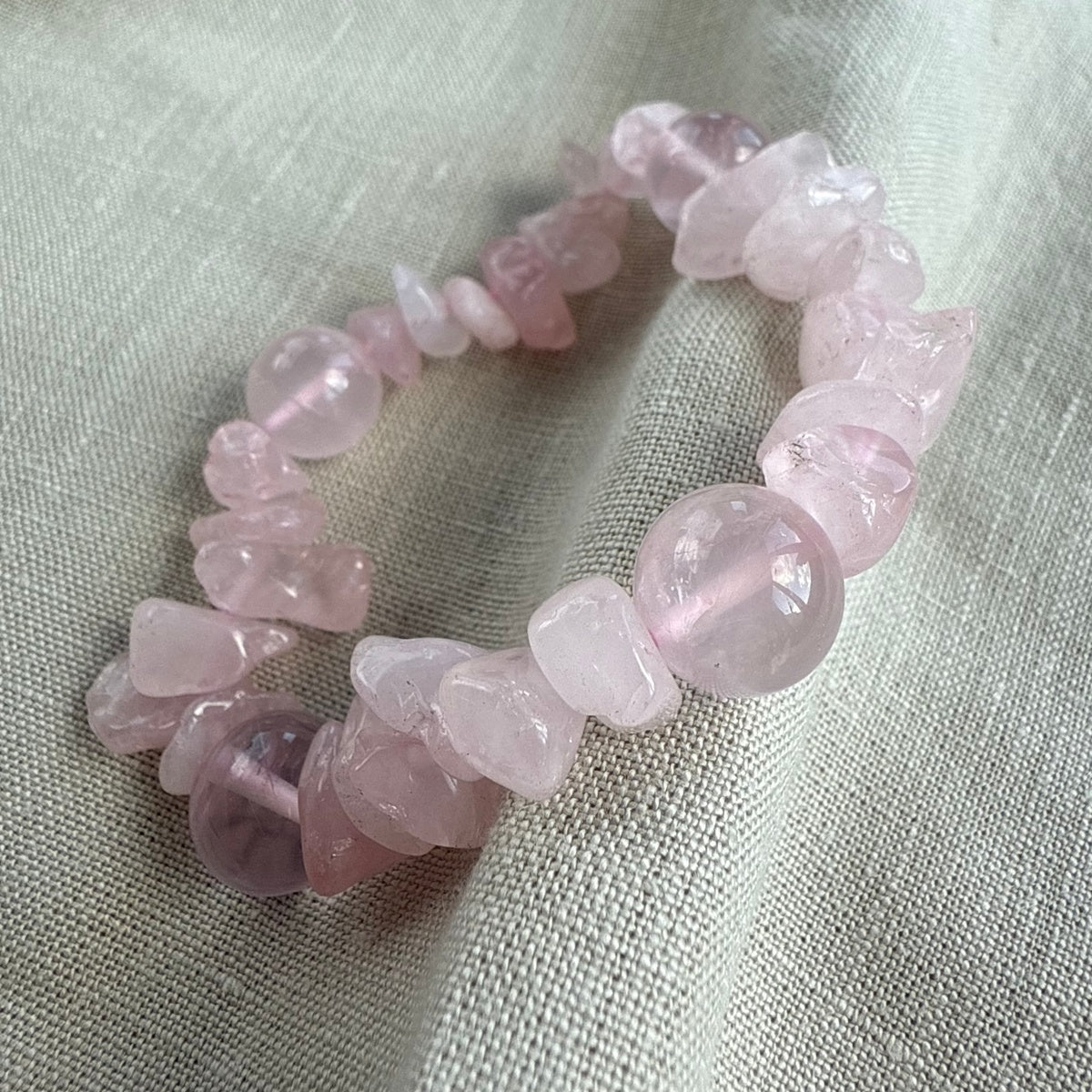 Madagascar Rose Quartz Bracelet | Deep Pink Crystal Chips