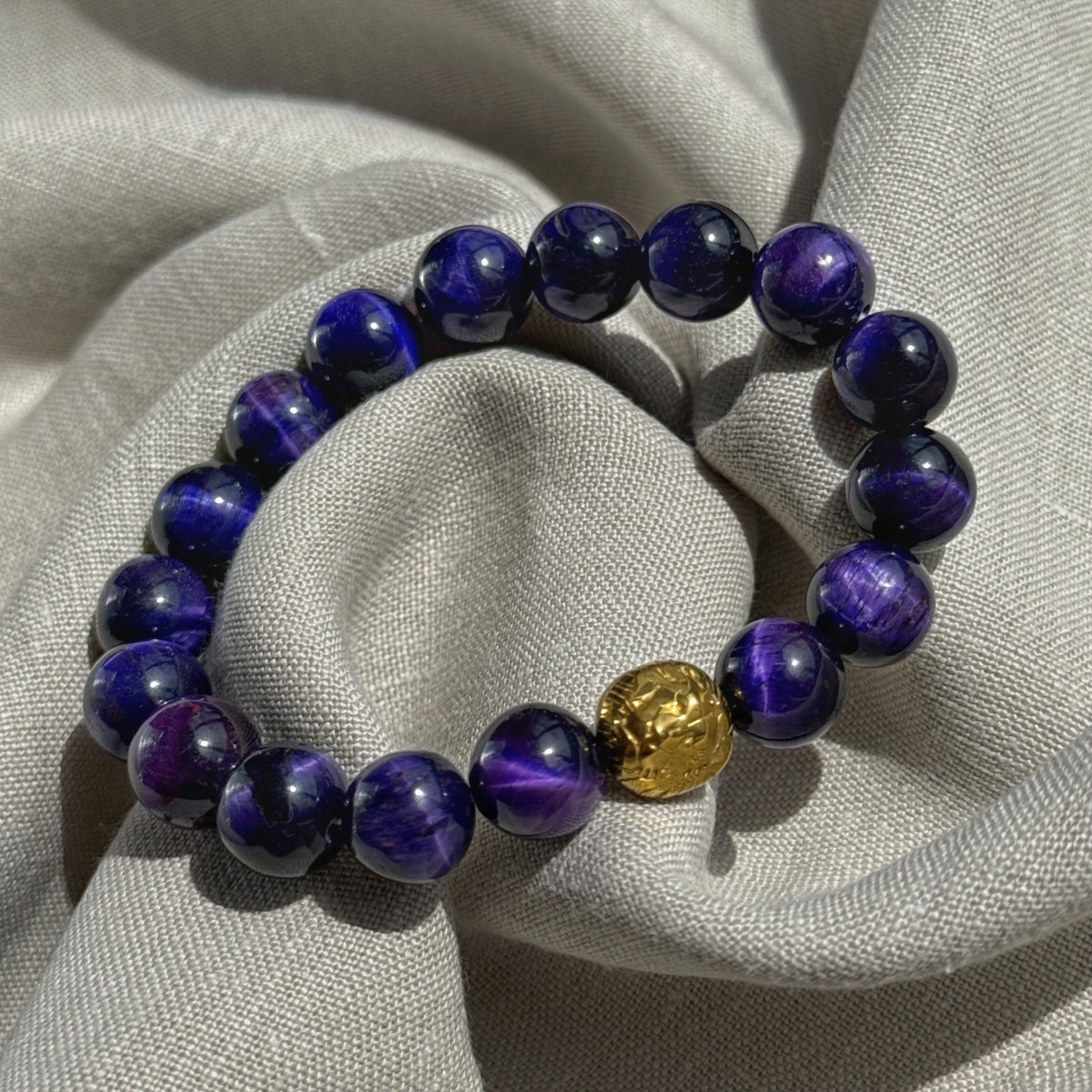 ROYALTY | Purple Tiger Eye Bracelet with Gold Lion
