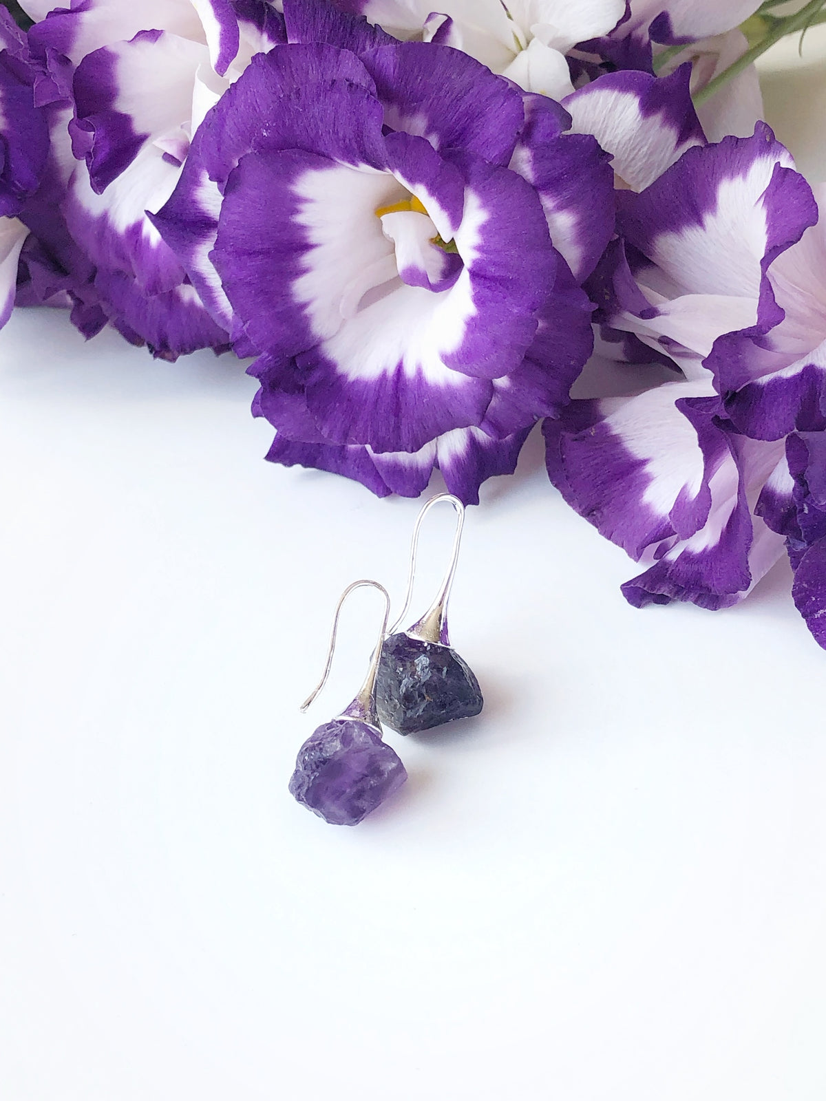 Raw Amethyst Earrings in Silver