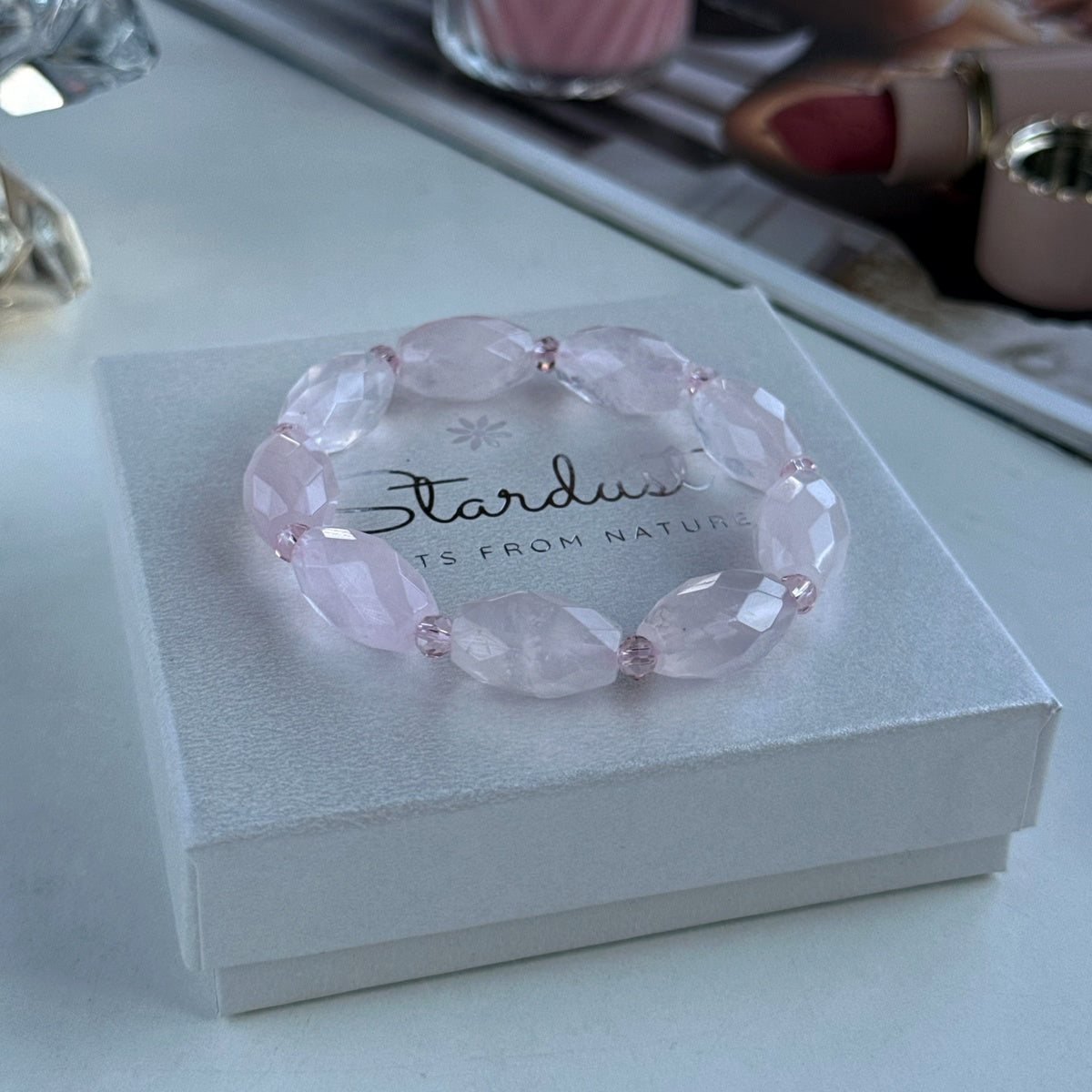 Large faced Rose Quartz bracelet