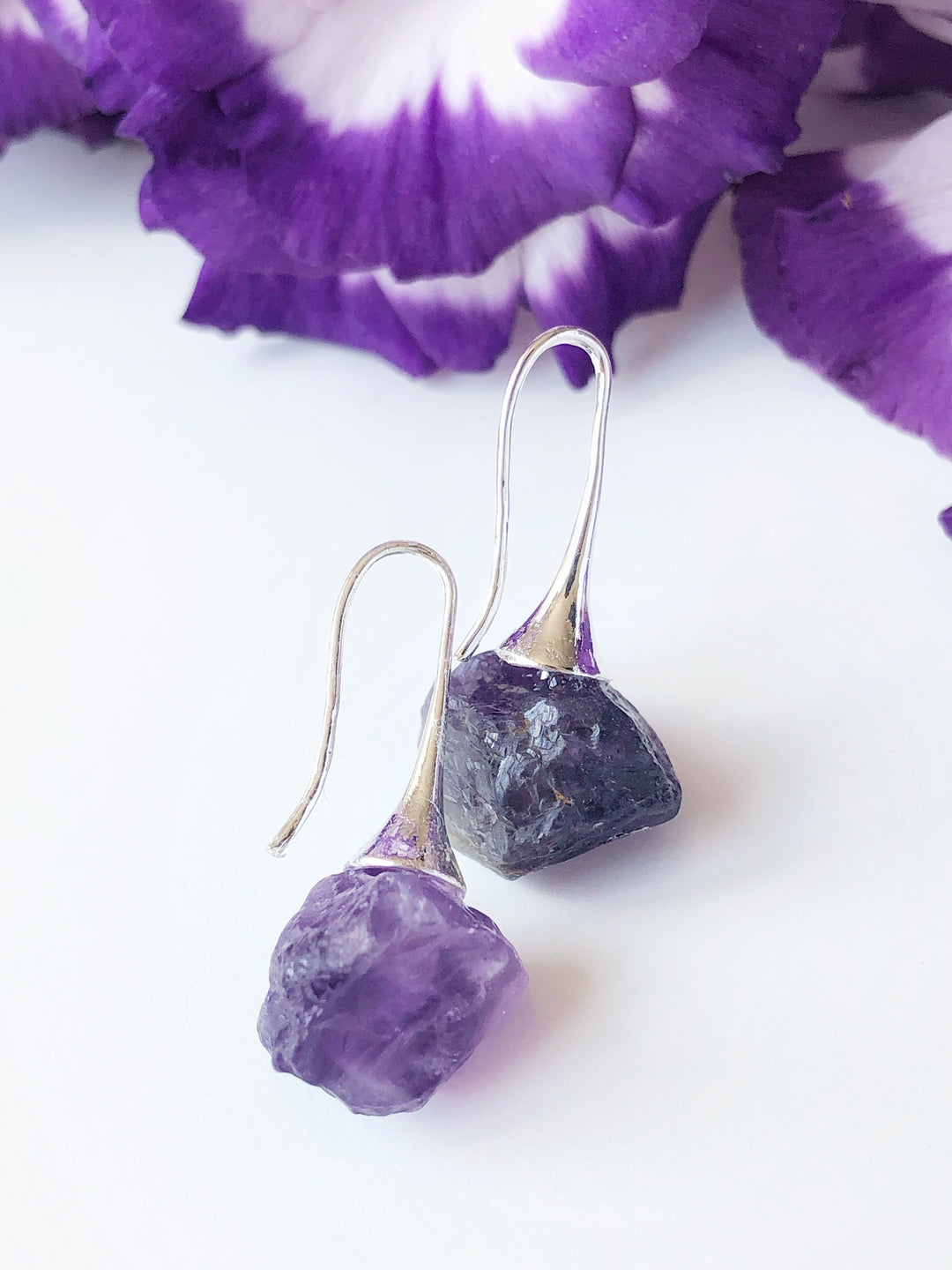 Raw Amethyst Earrings in Silver