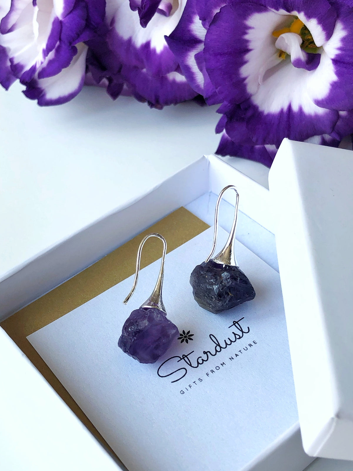 Raw Amethyst Earrings in Silver