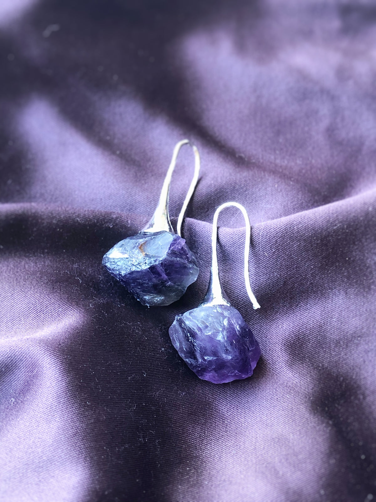 Raw Amethyst Earrings in Silver