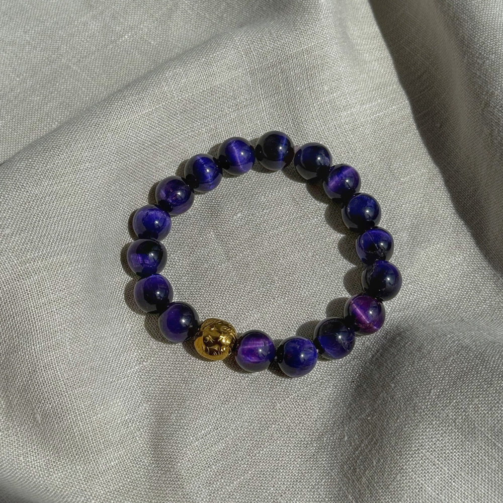 ROYALTY | Purple Tiger Eye Bracelet with Gold Lion