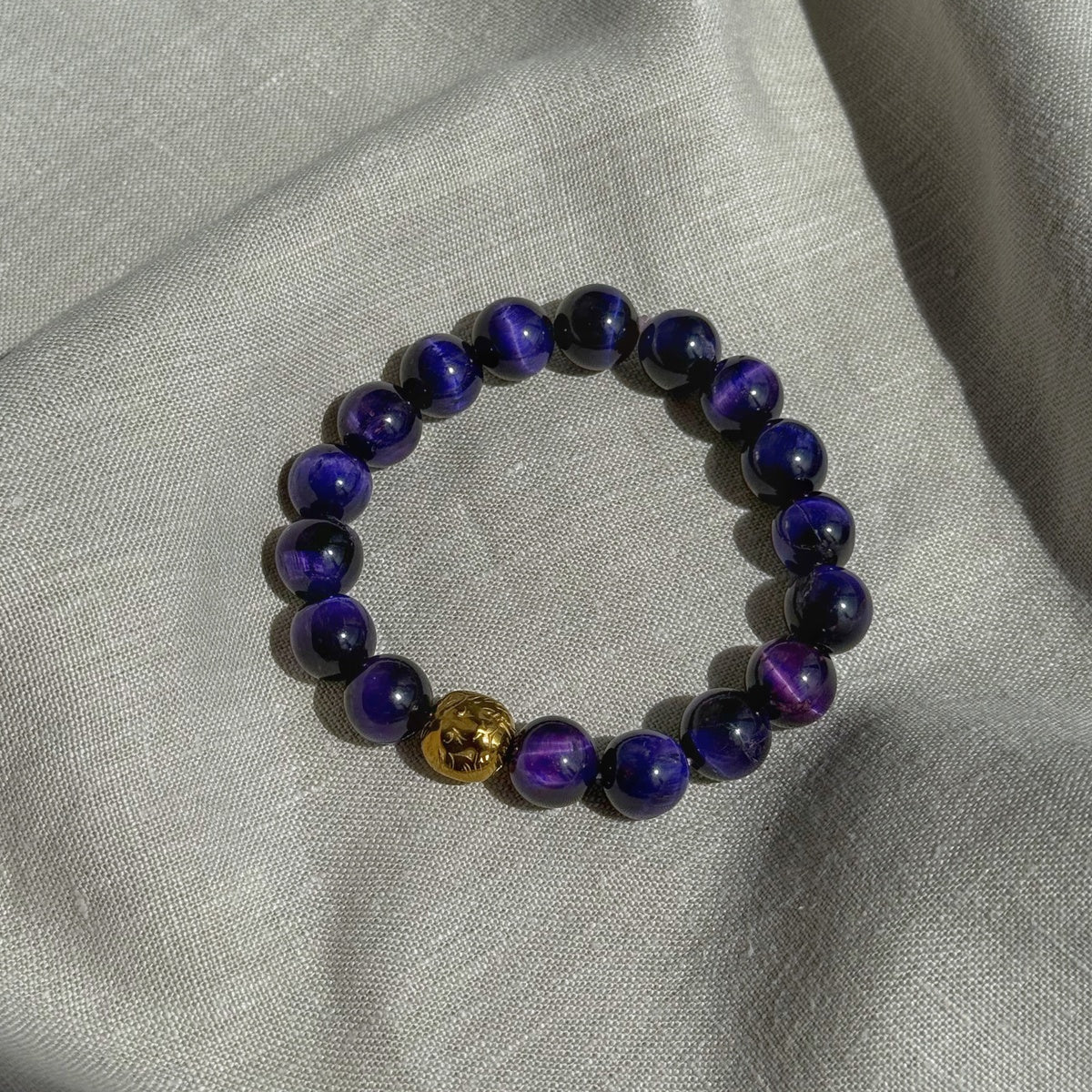 ROYALTY | Purple Tiger Eye Bracelet with Gold Lion