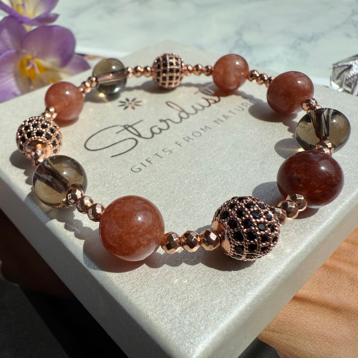 Strawberry Smoky Rose Gold Gemstone Bracelet