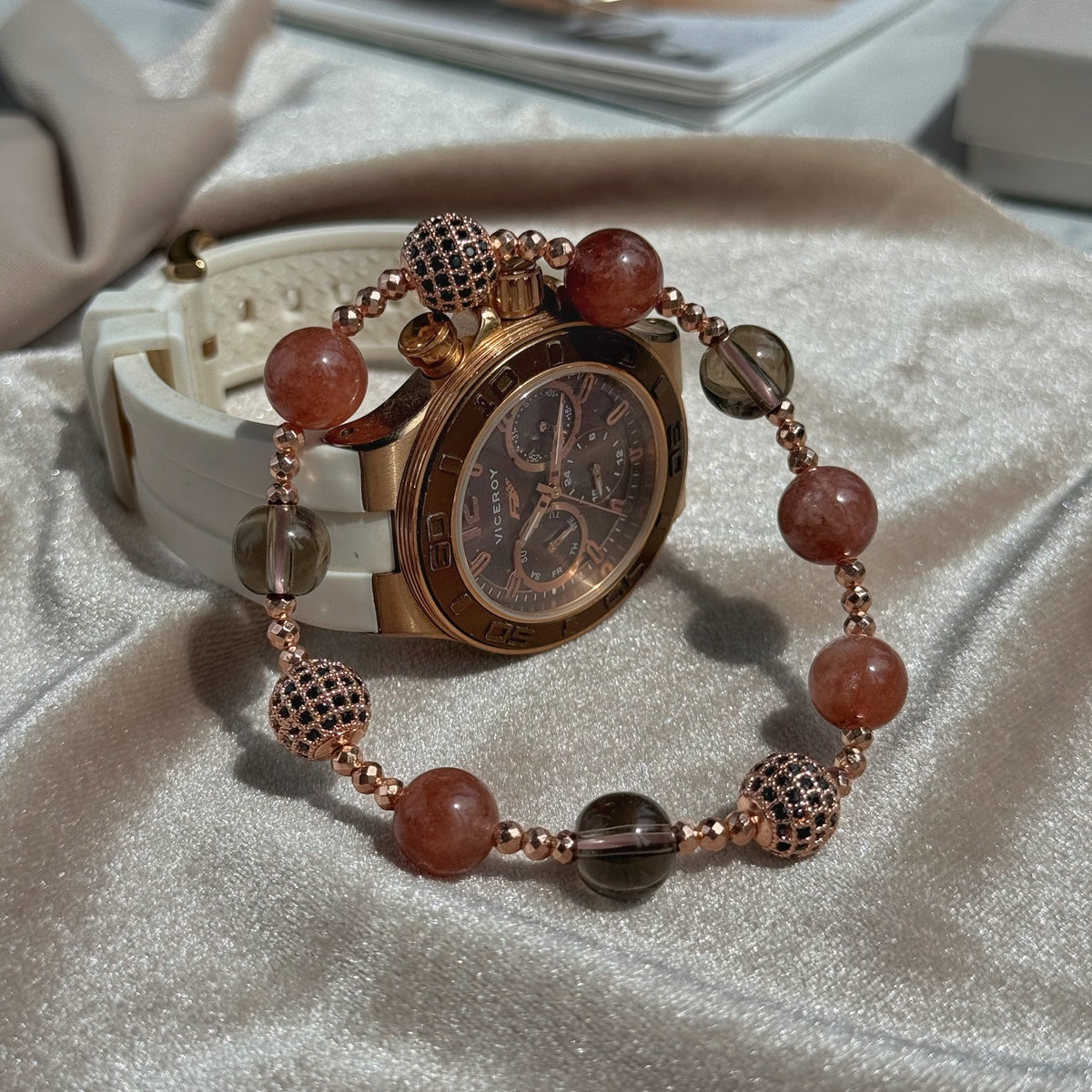 Strawberry Smoky Rose Gold Gemstone Bracelet