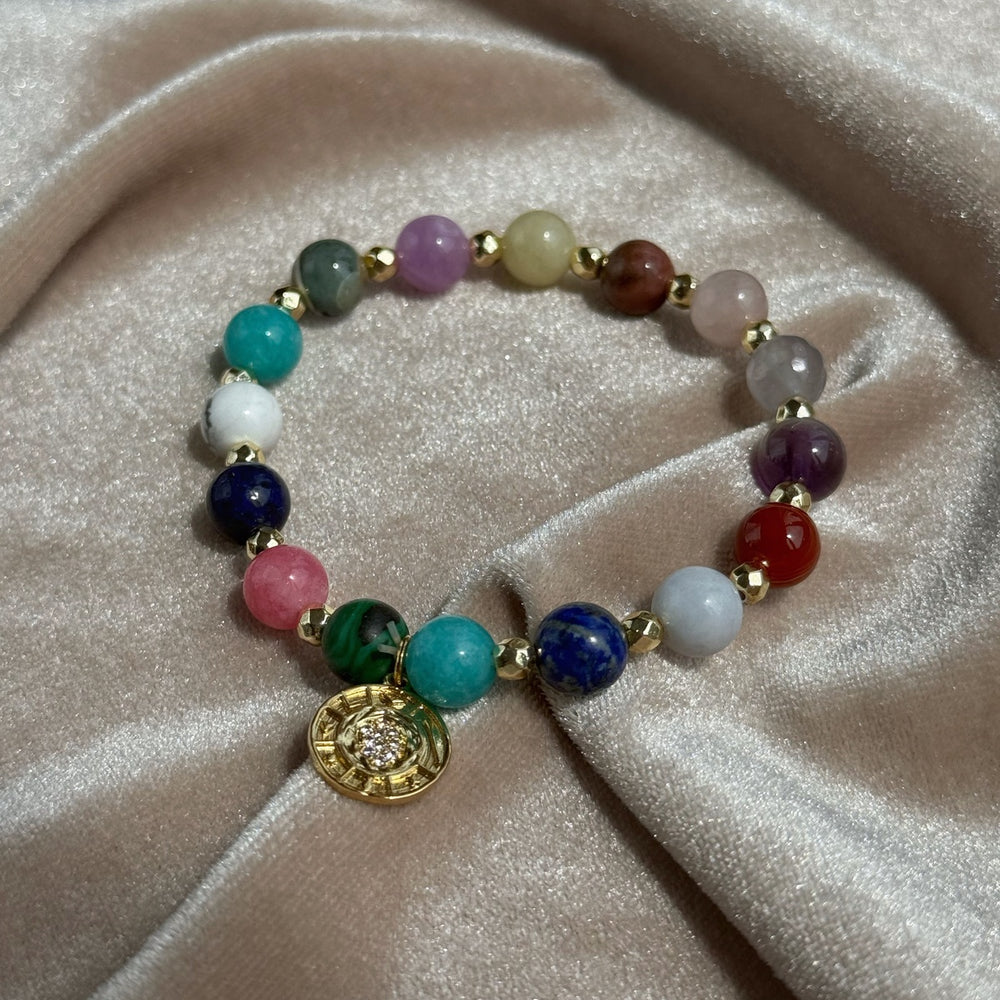 HARMONY | Colorful Gemstone Bracelet with Gold Coin Charm