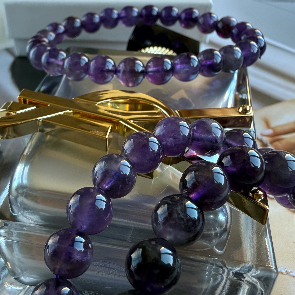 Luxury Amethyst Bracelet Set for Women, Natural Amethyst Beaded Bracelet & Heart Charm