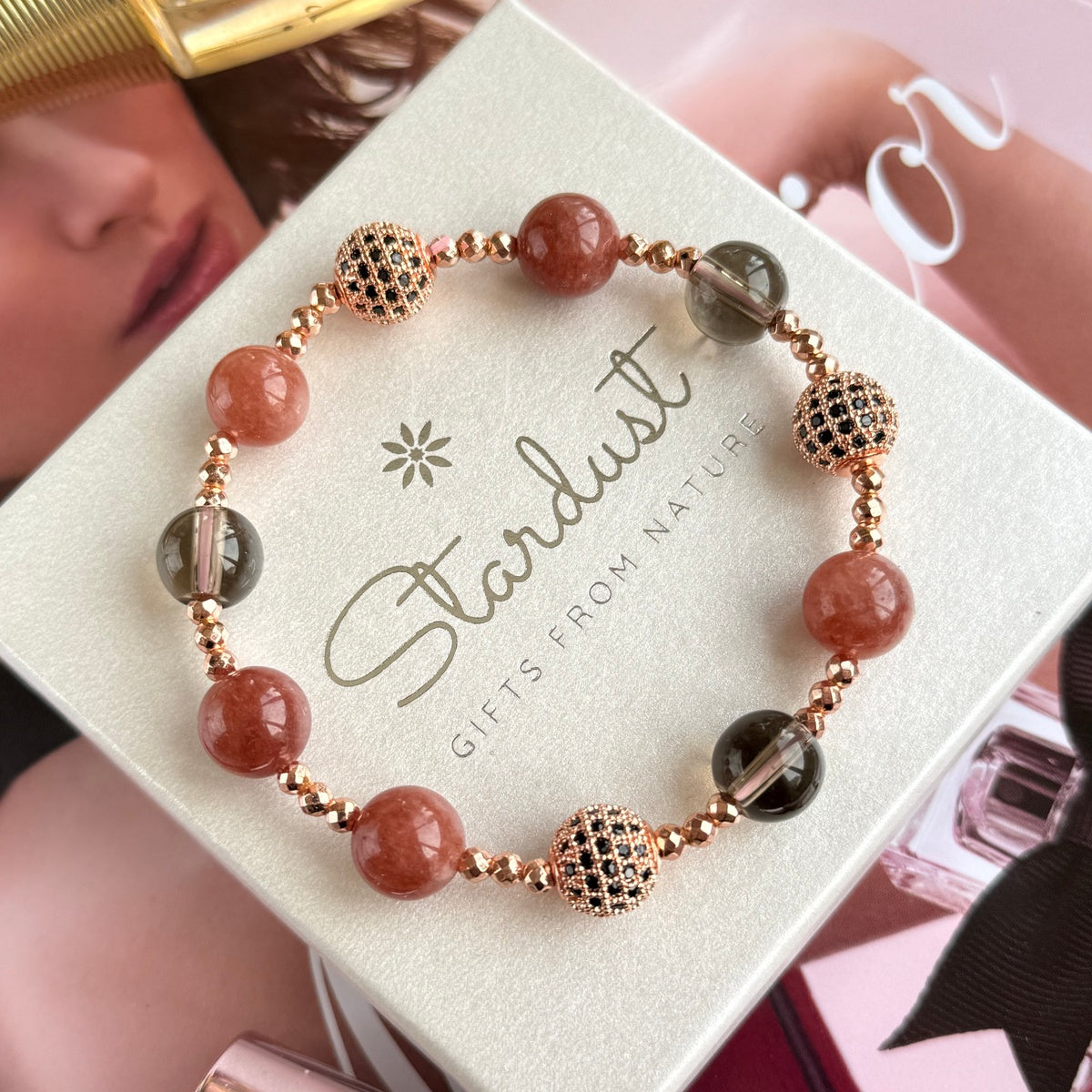 Strawberry Smoky Rose Gold Gemstone Bracelet