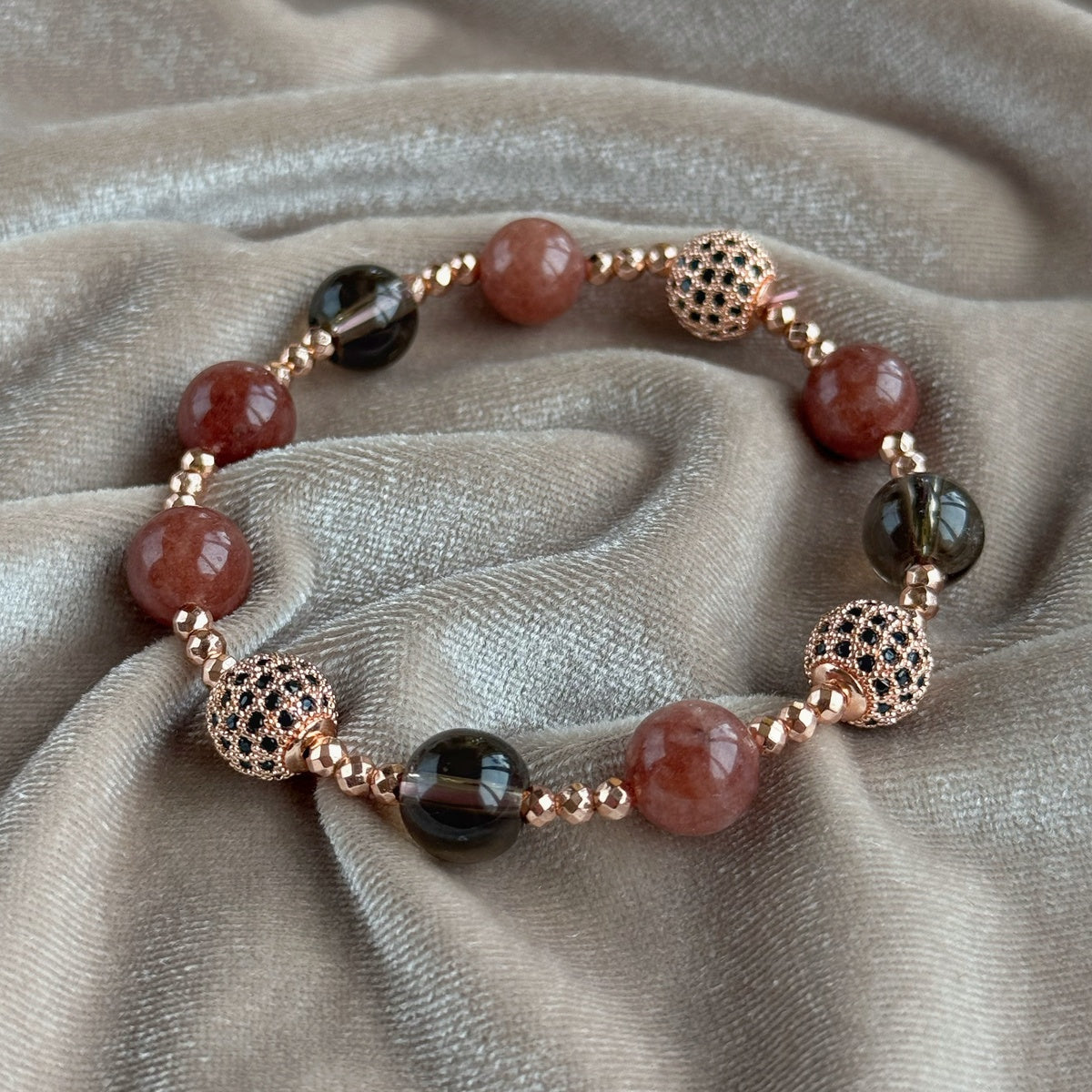 Strawberry Smoky Rose Gold Gemstone Bracelet
