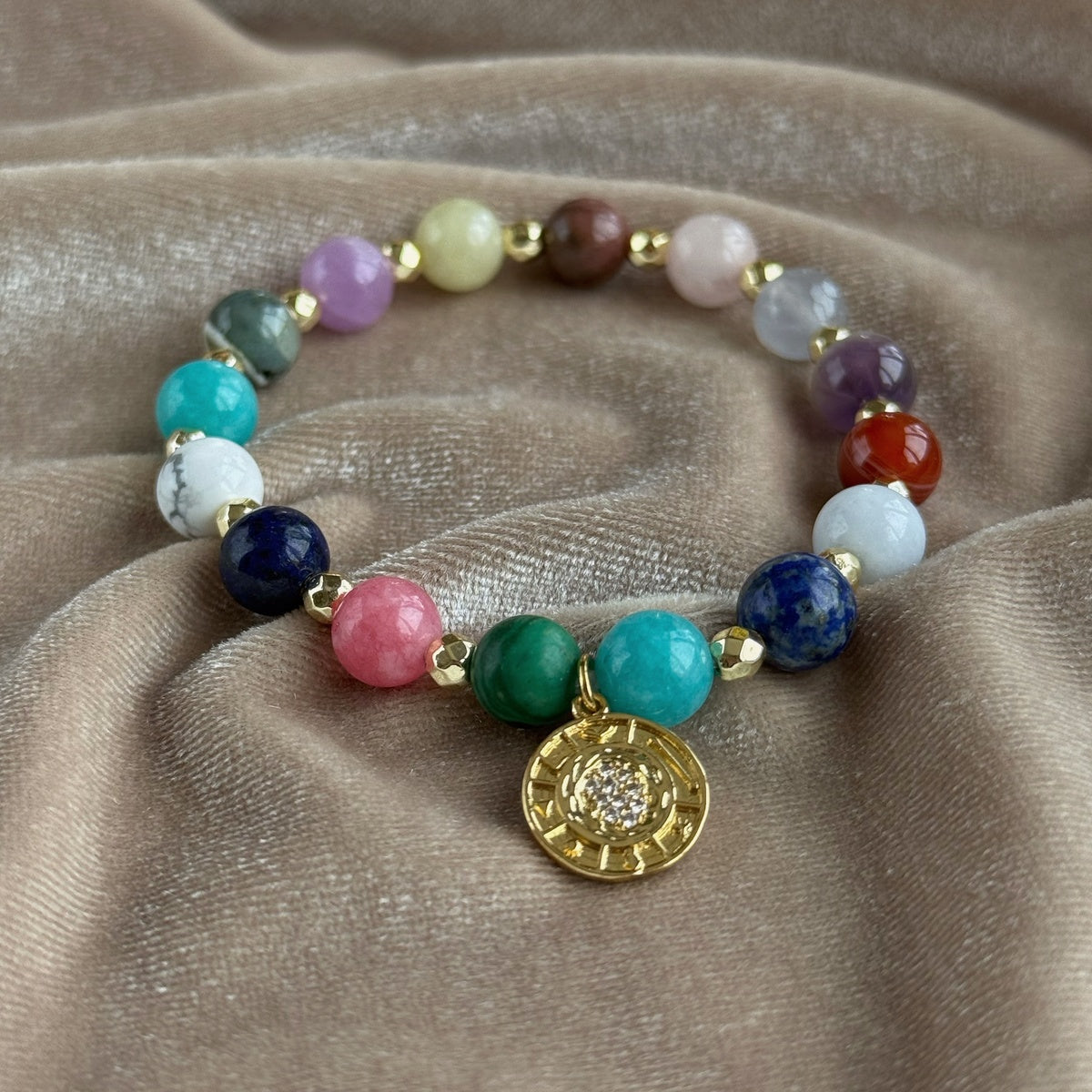 HARMONY | Colorful Gemstone Bracelet with Gold Coin Charm